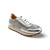 A silver and off white lace-up sneaker with platform sole
