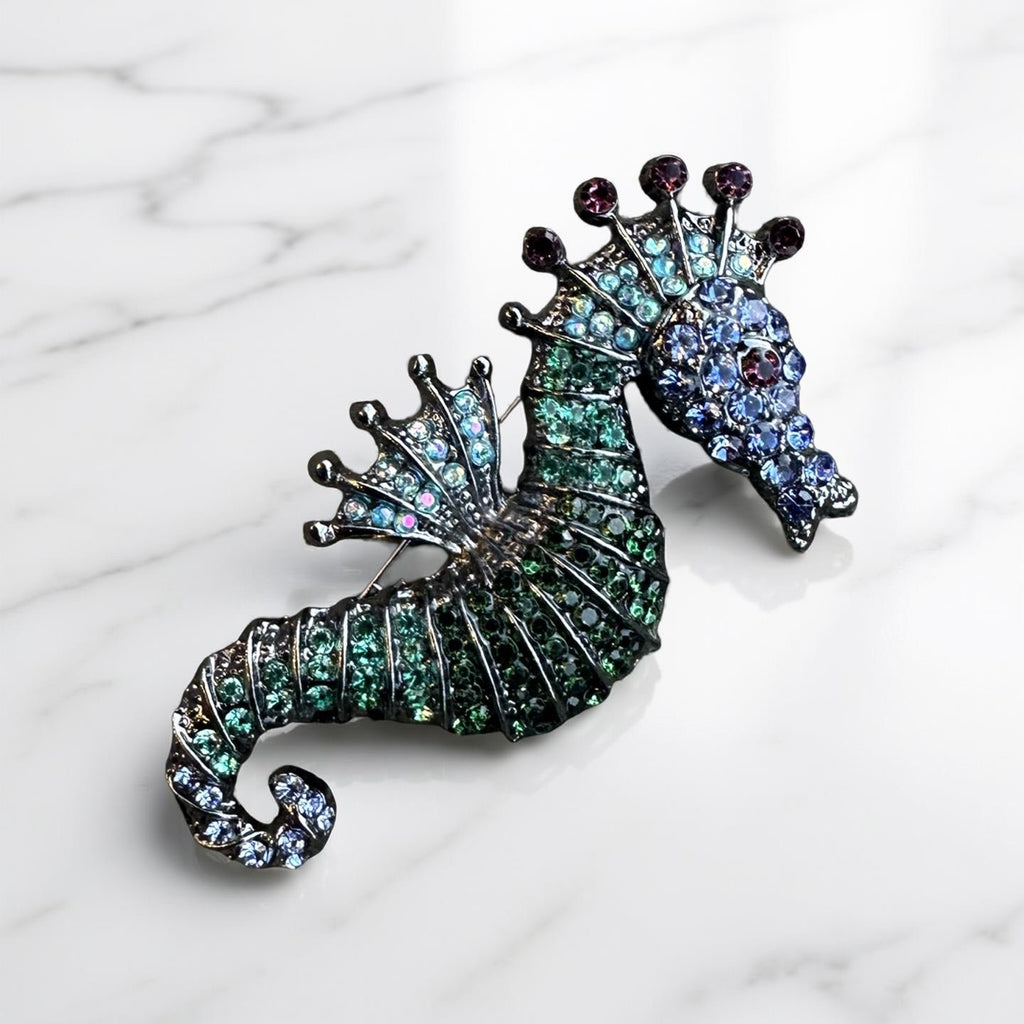 Seahorse Emerald/Purple Brooch