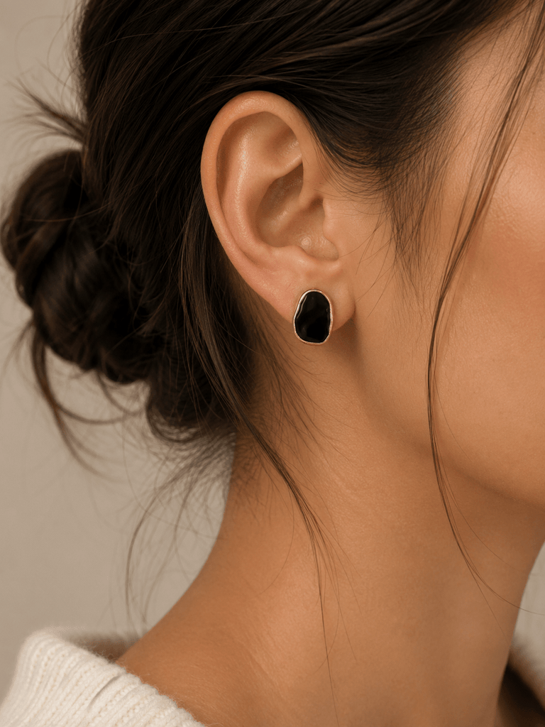 Black Enamel Oval Stud Earrings