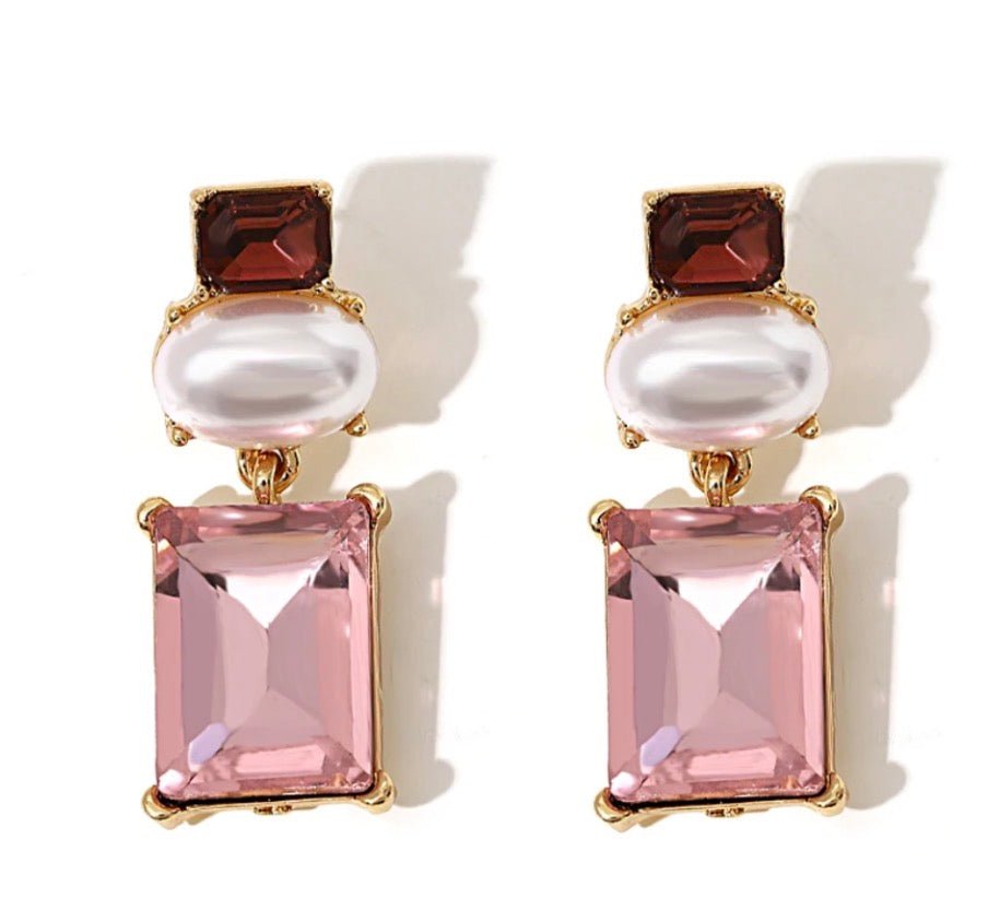 Pink/Pearl Crystal Drop Earring