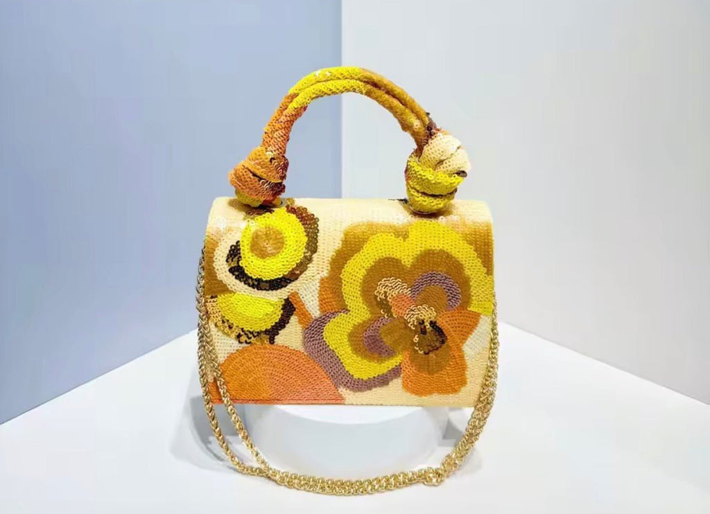 Yellow Sequin Floral Bag