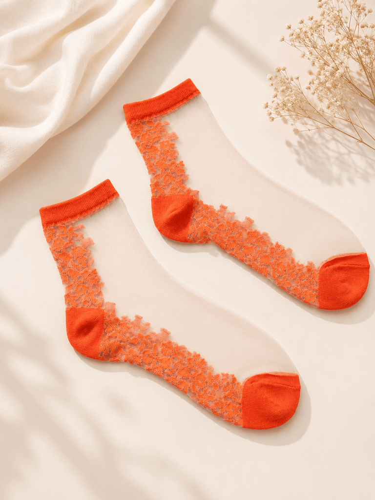 White/Orange Sheer Socks