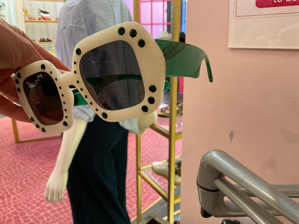 Square Ivory and Green Chunky Sunglasses