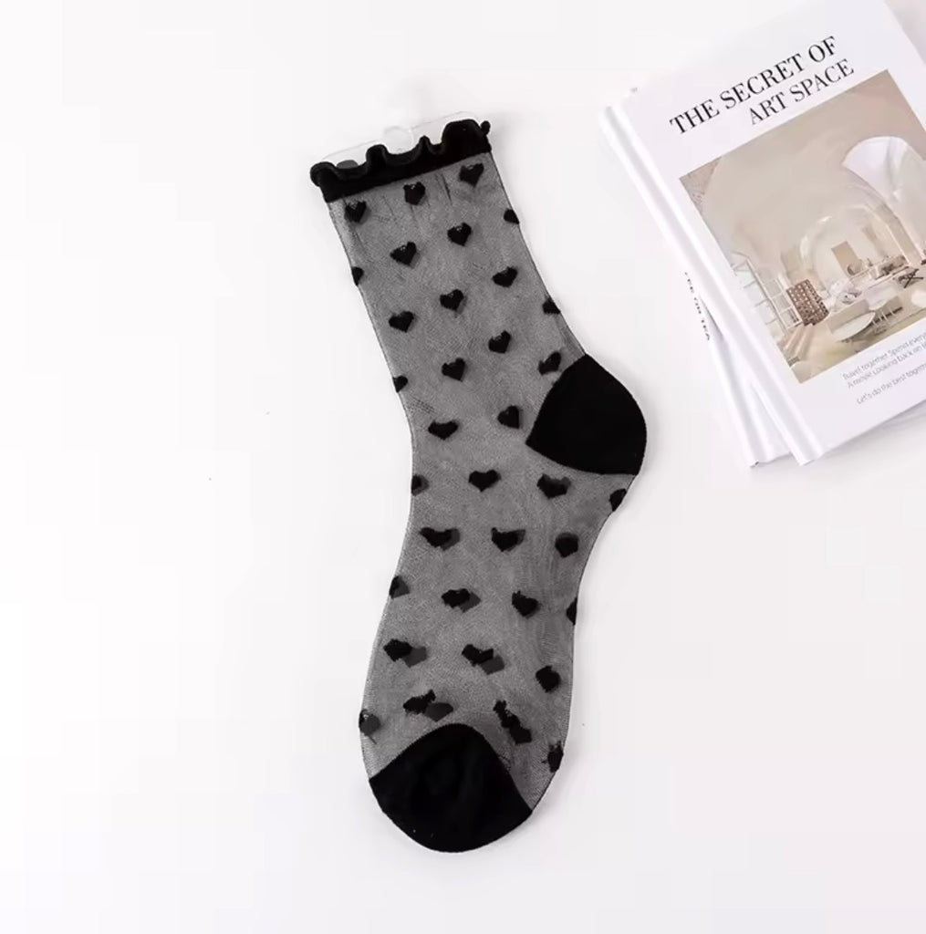 Black Hearts Mesh Sock