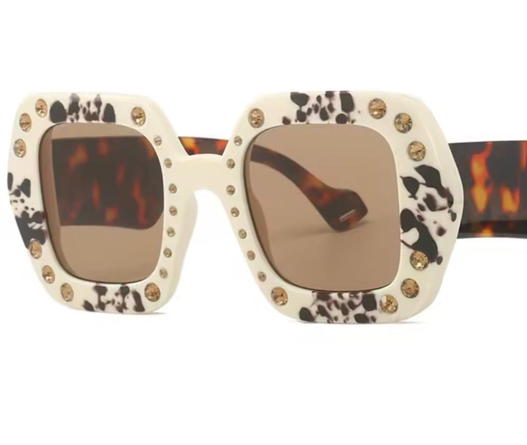 Square Black and Leopard Chunky Sunglasses