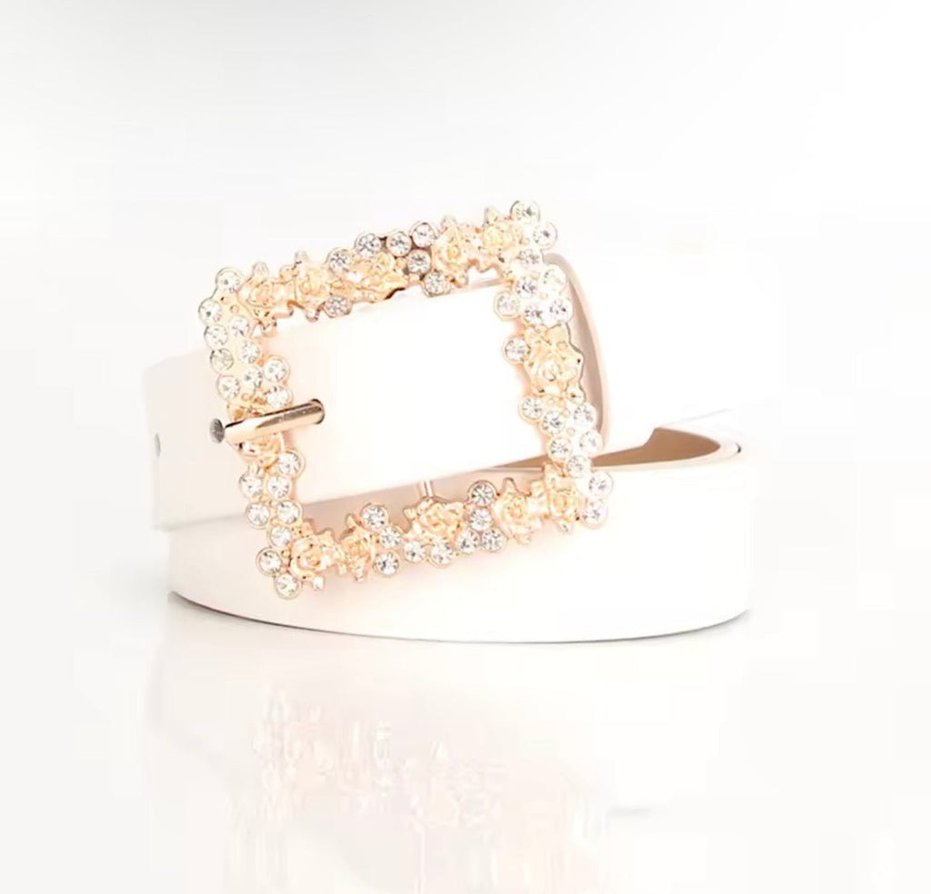 White Rhinestone Square Belt