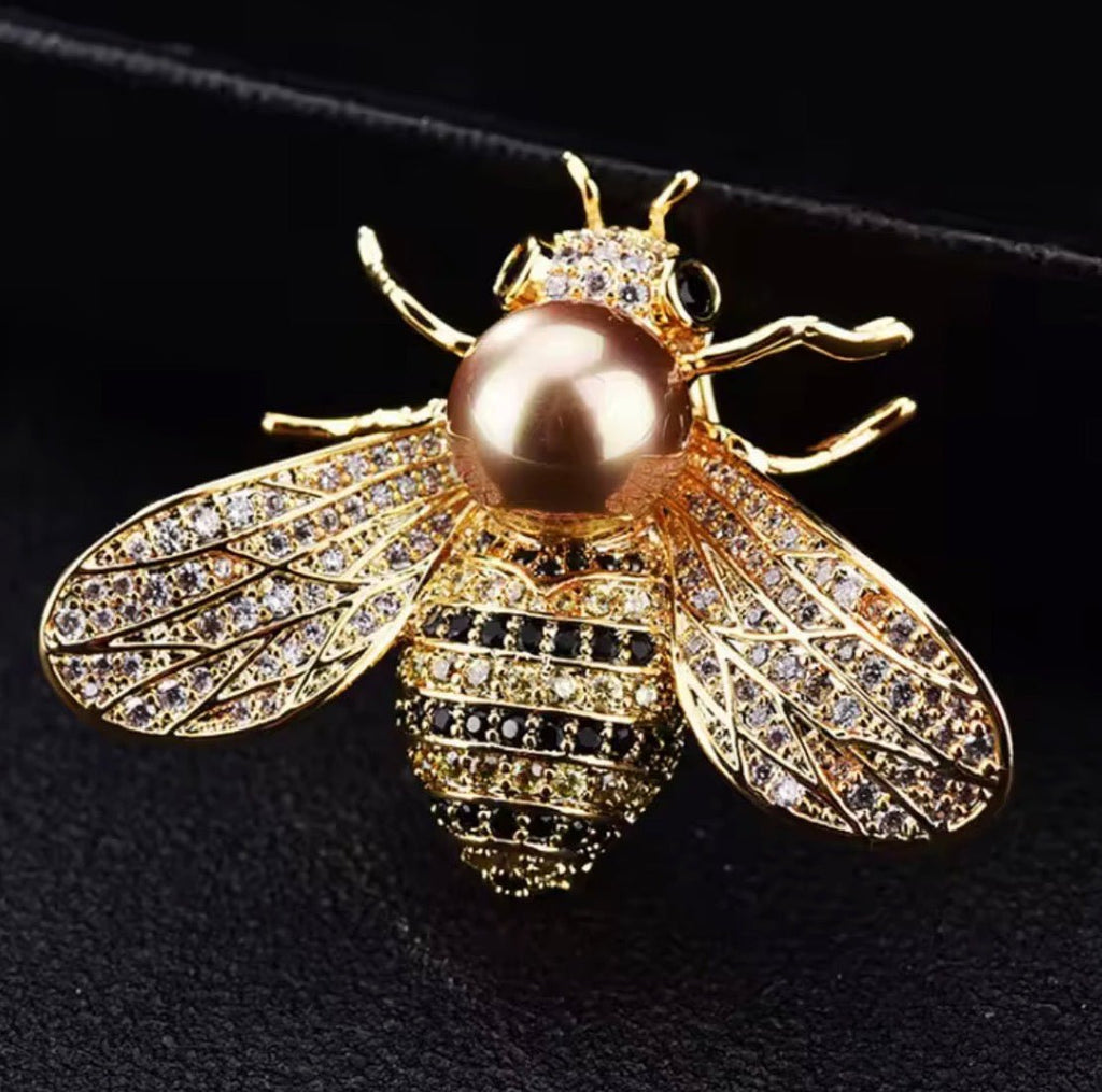 Gold/Pink Mini Bee Brooch