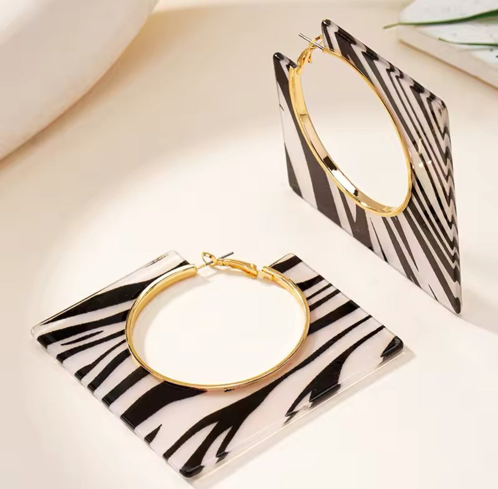 Zebra Square Earring