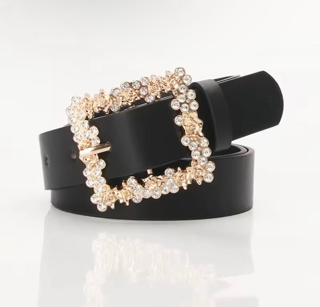 Black Rhinestone Square Belt