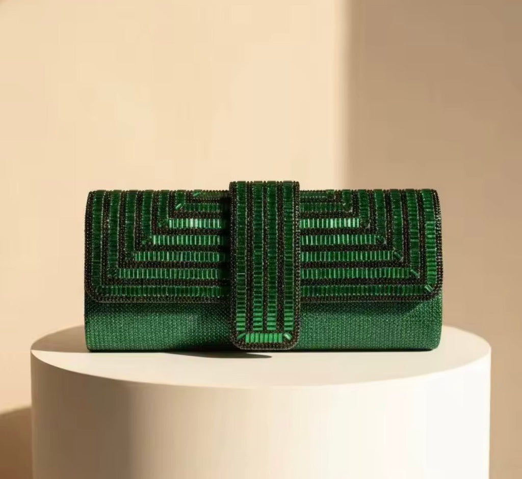 Emerald Rhinestone Envelope Clutch