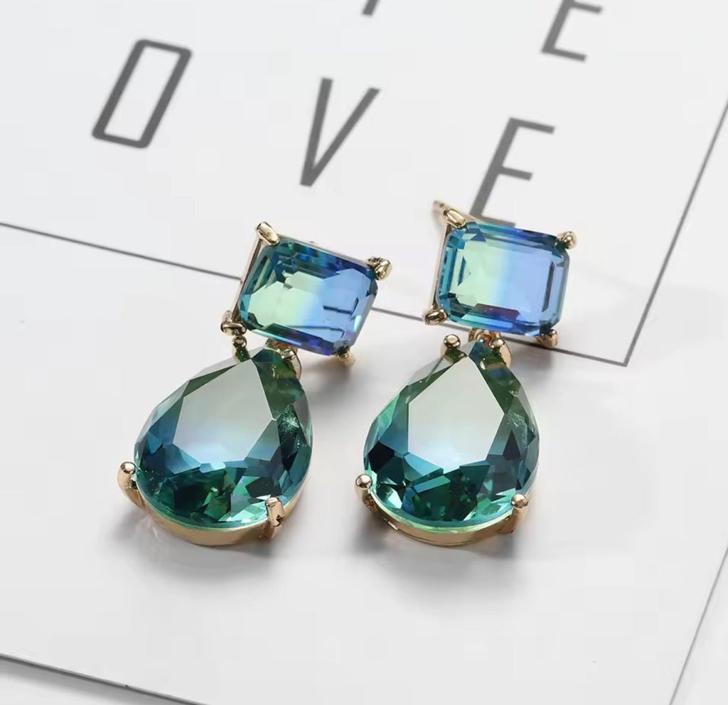 Aqua Crystal Drop Earring
