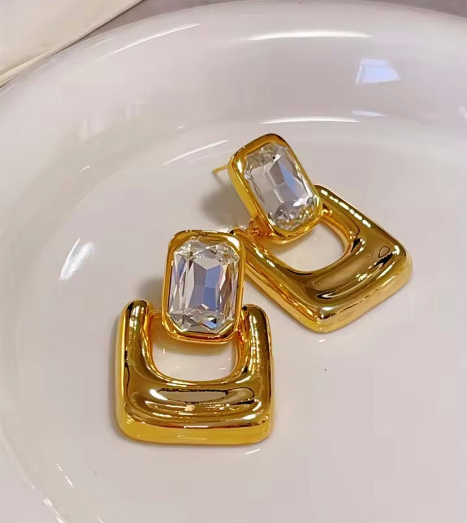 Gold-tone and Rhinestone Door-knocker Earring