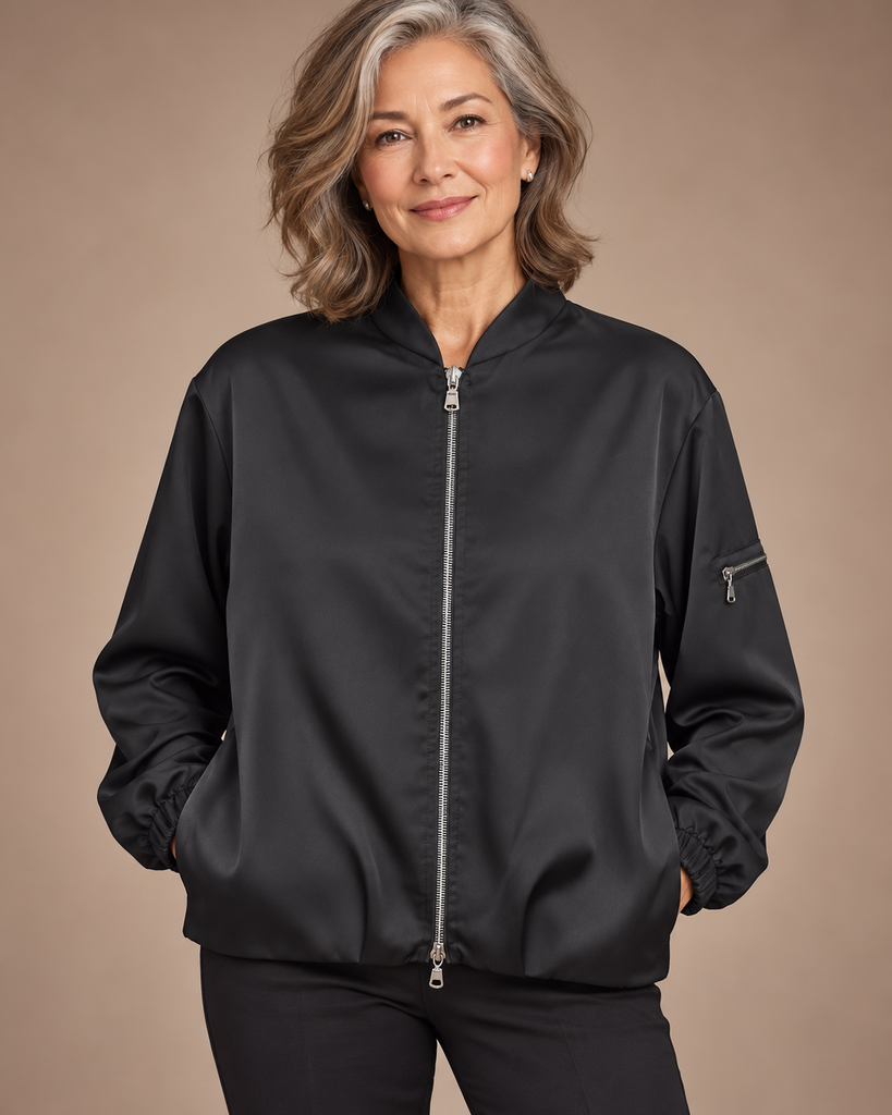 W26104 Black Satin Blouson Jacket