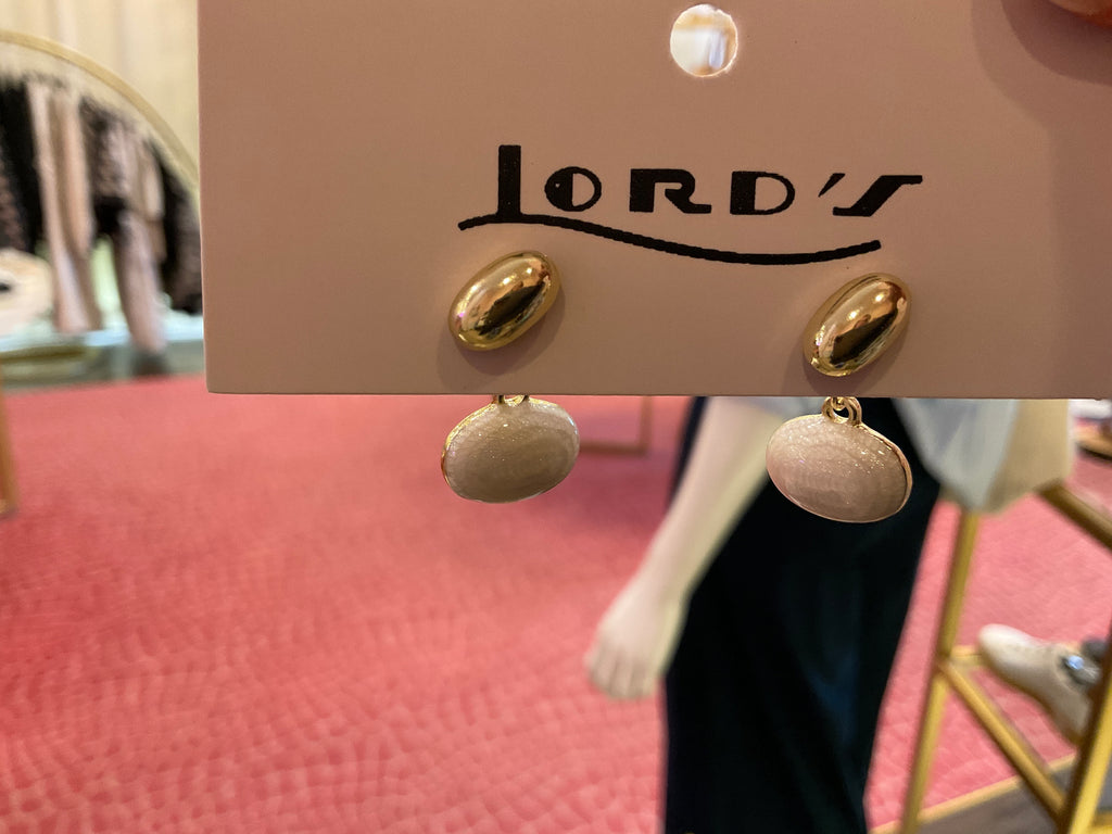 Dangle-backing Ivory Enamel and Gold-tone Earrings