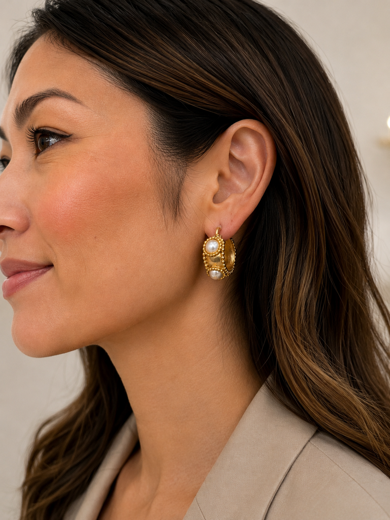 Gold Pearl Hoop