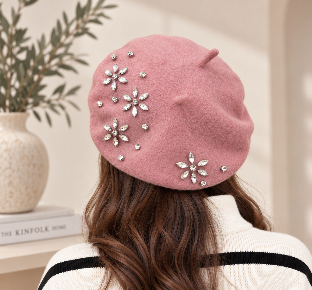 Lucia Pink Crystal Beret