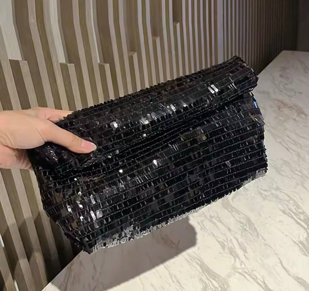 Black Sequin Envelope Clutch