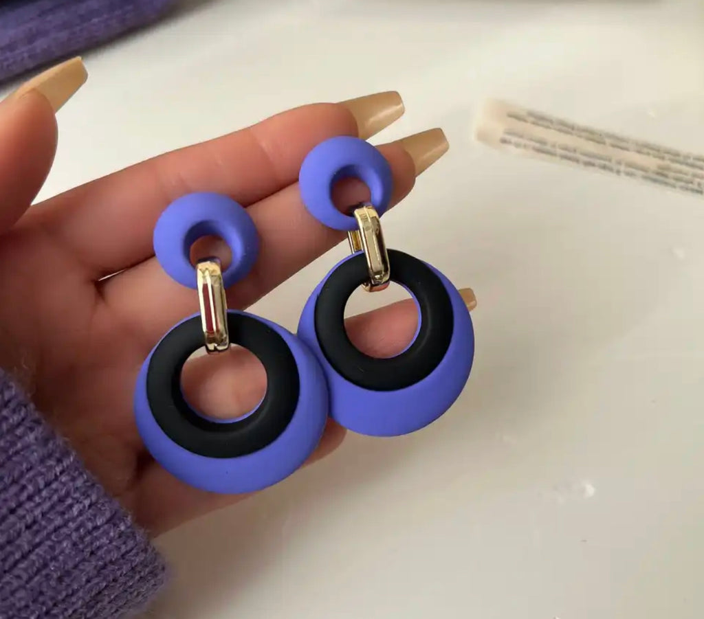 Purple Hoops Earrings with Black Accents