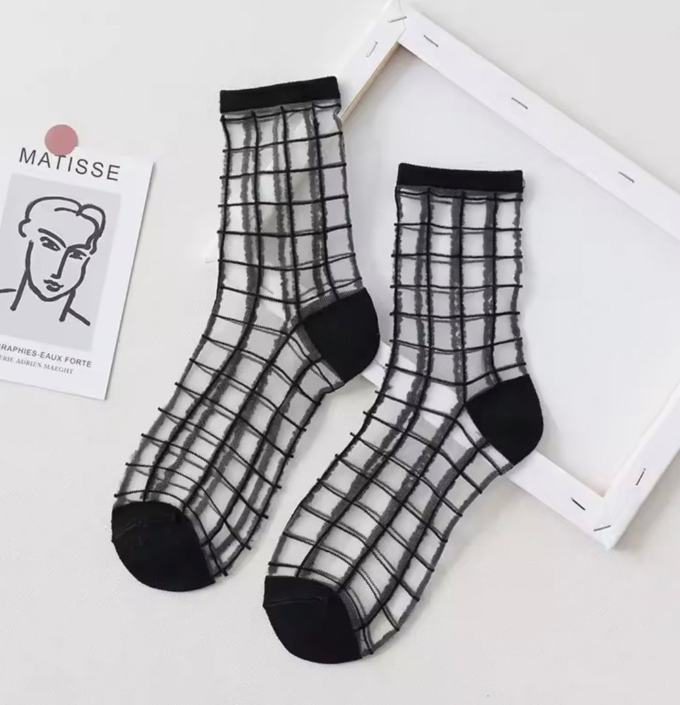 Black Check Mesh Sock