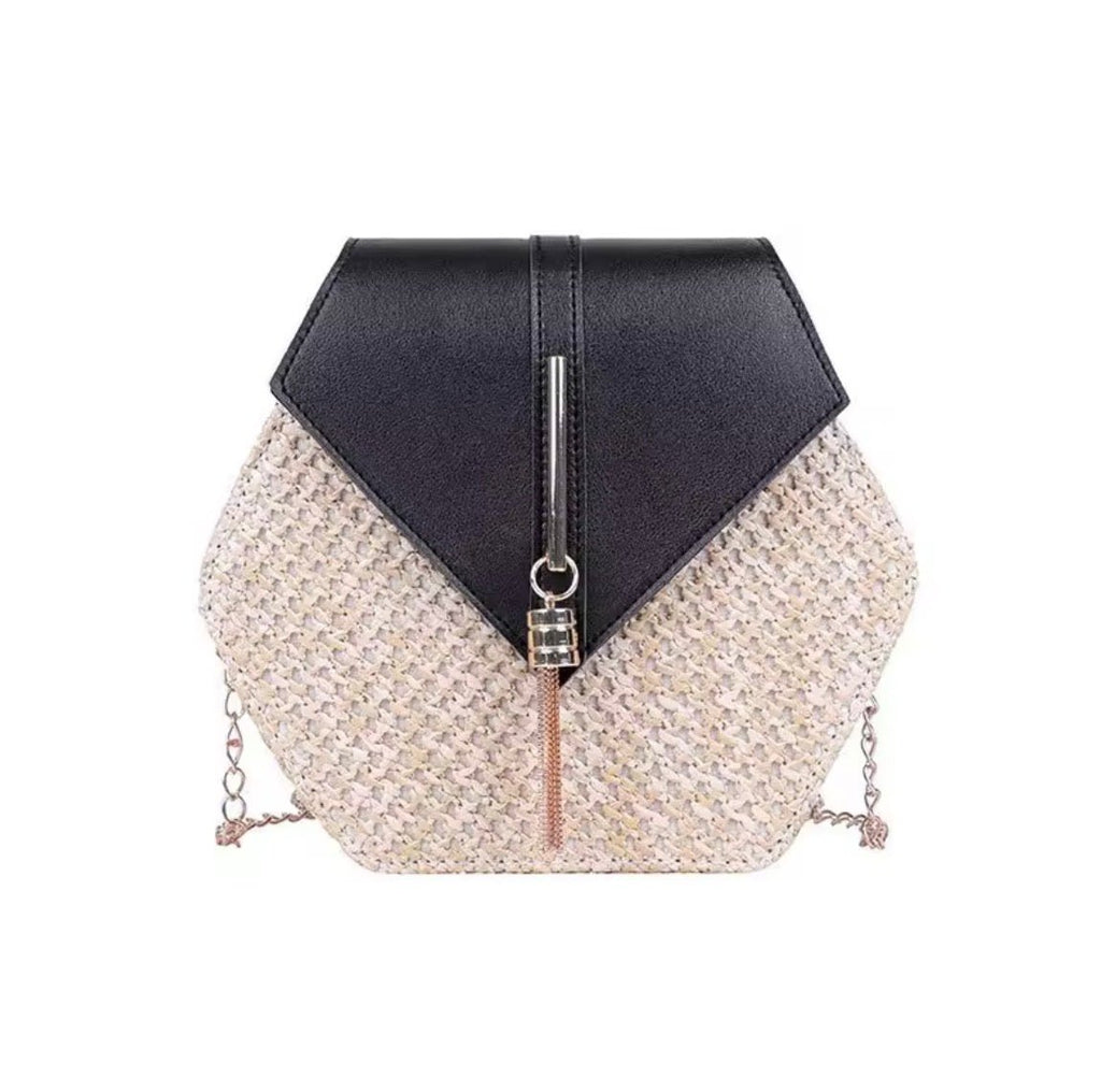 Rattan Hexagon Black Bag