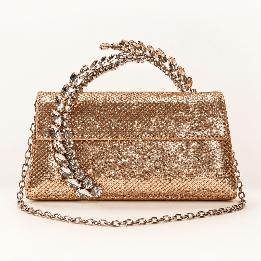 Hilda Arched Crystal Handle Clutch Golden