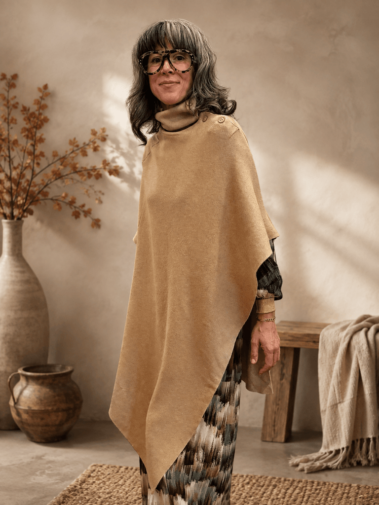 84045 Taupe Knit Poncho