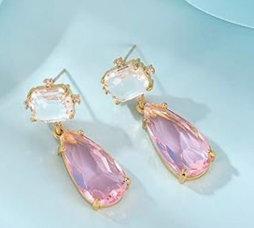 Pink Iridescent Crystal Drop Earring