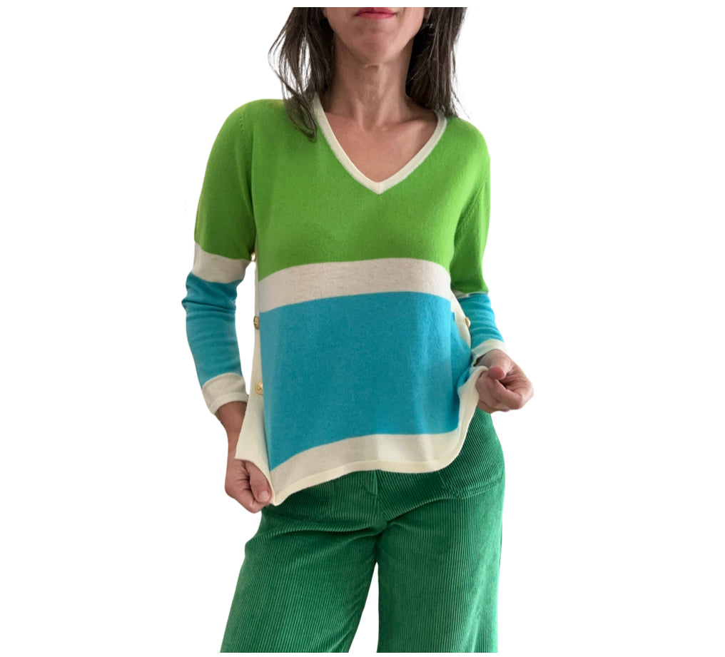 Front View Colour Block Knit Sweater