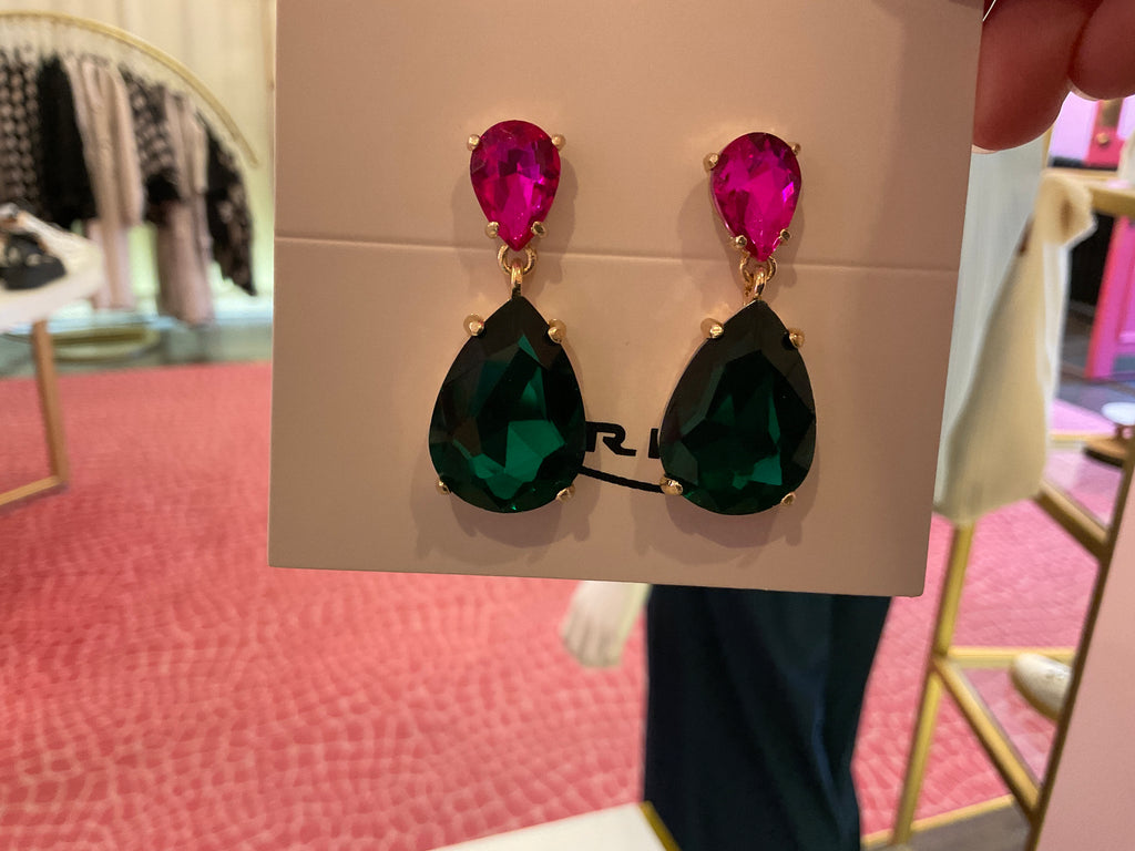 Emerald fuschia Crystal Drop Earring
