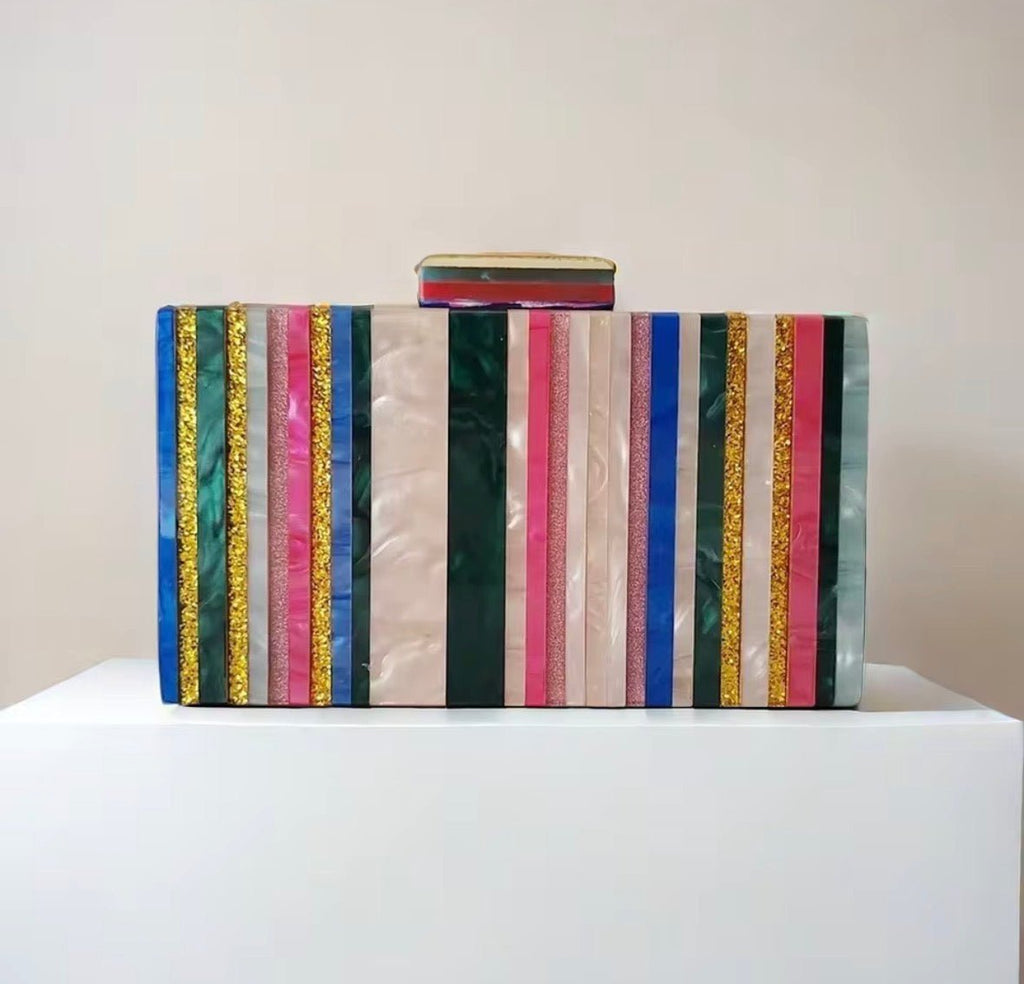 Multi Stripe Glitter Clutch