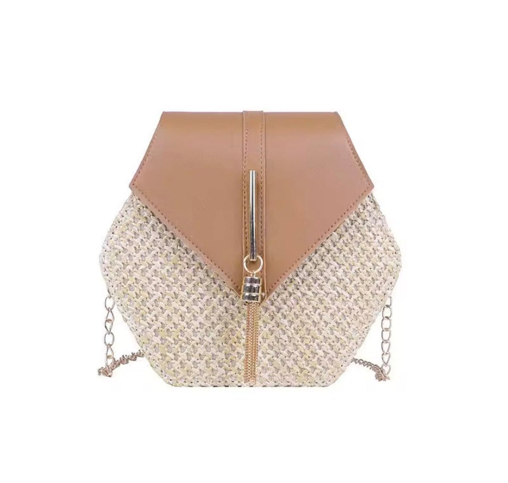 Rattan Hexagon Brown Bag