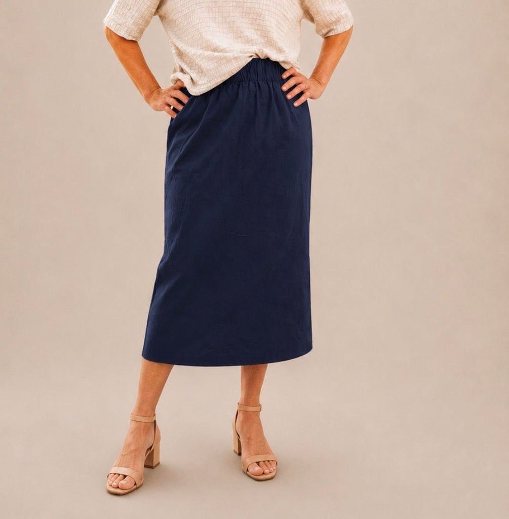 S114TF Navy Pencil Midi Skirt