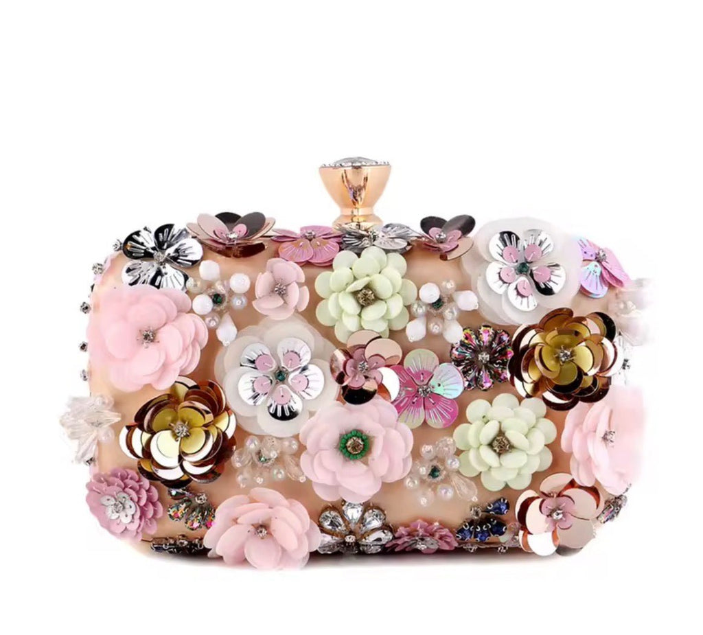Pink Floral Crystal Clutch