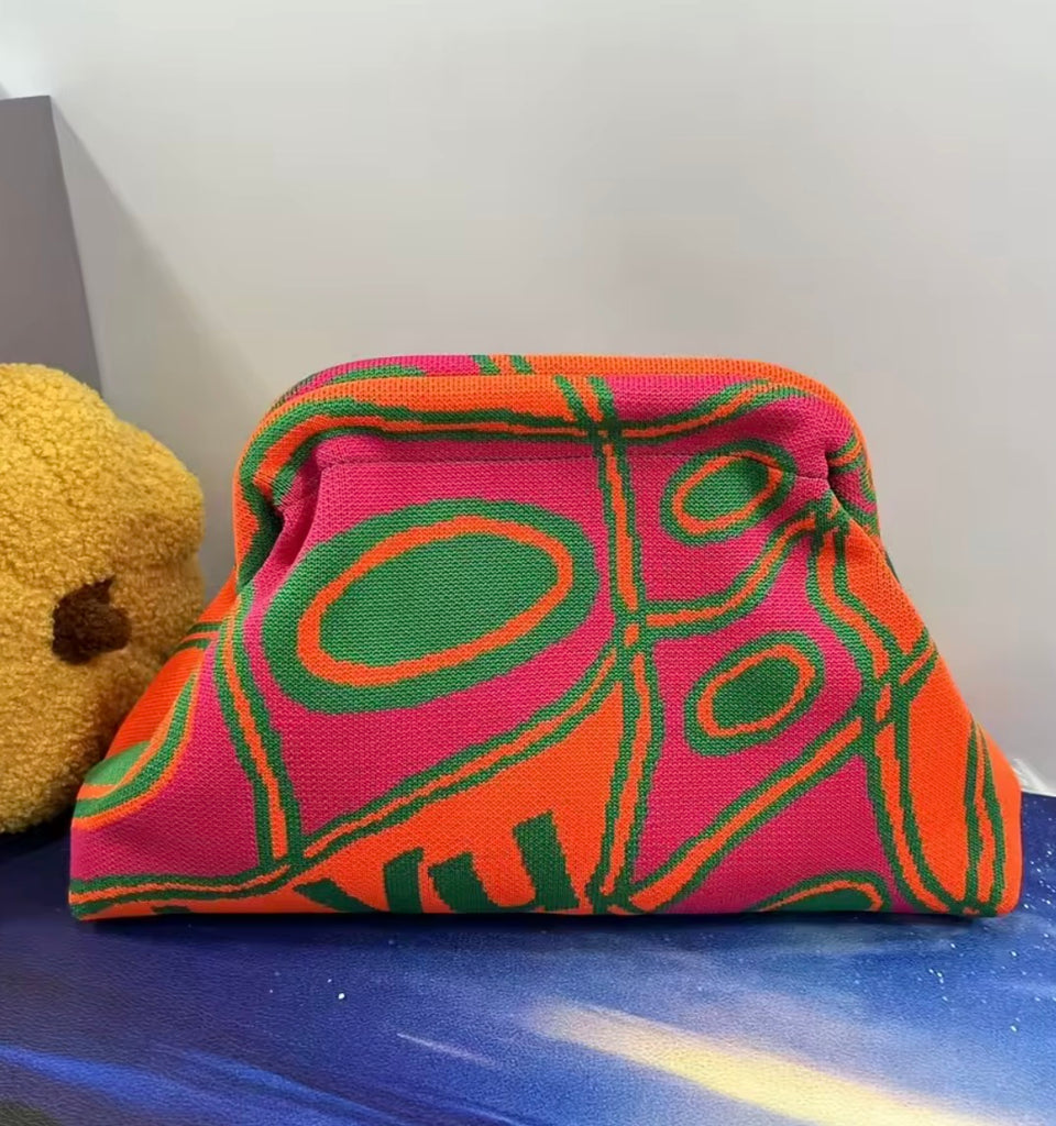 Orange/Fuchsia Neon Knit Clutch