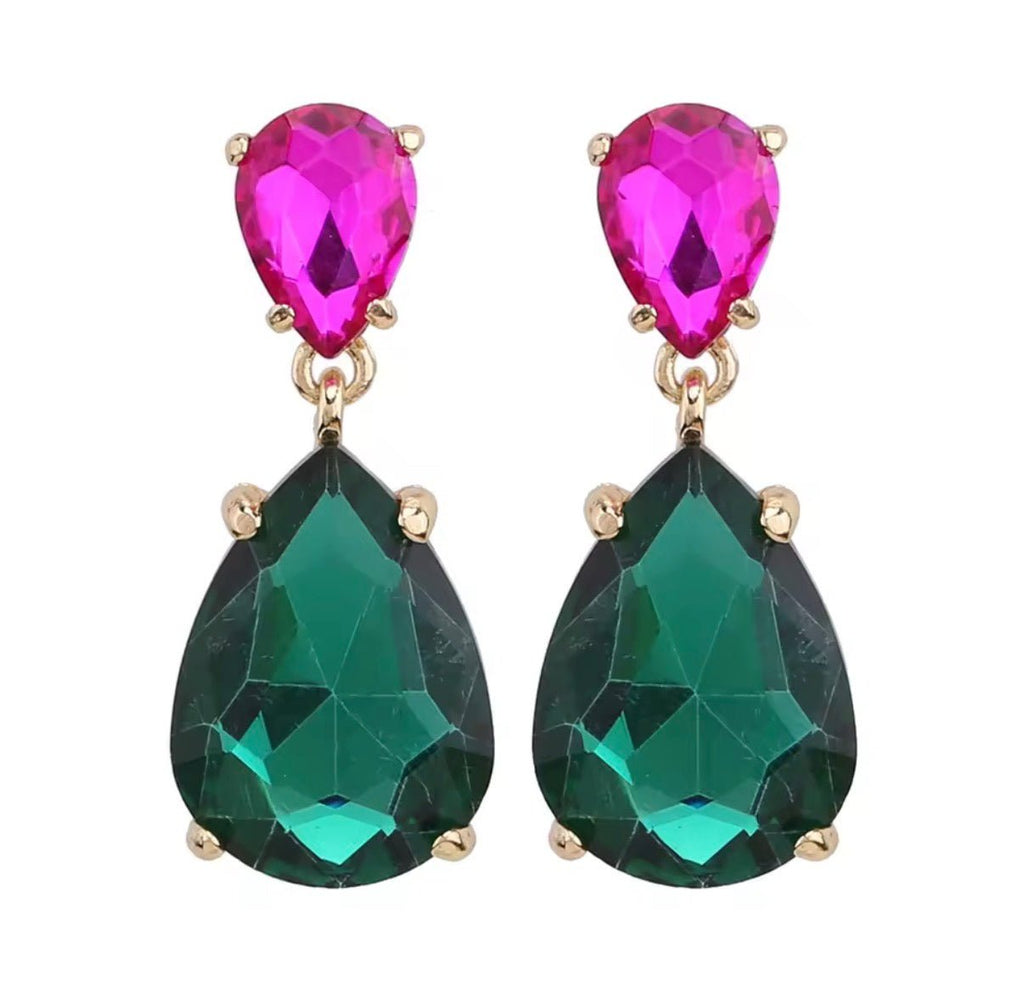 Emerald fuschia Crystal Drop Earring