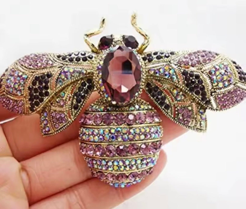 Amber/Pink Bee Large Brooch