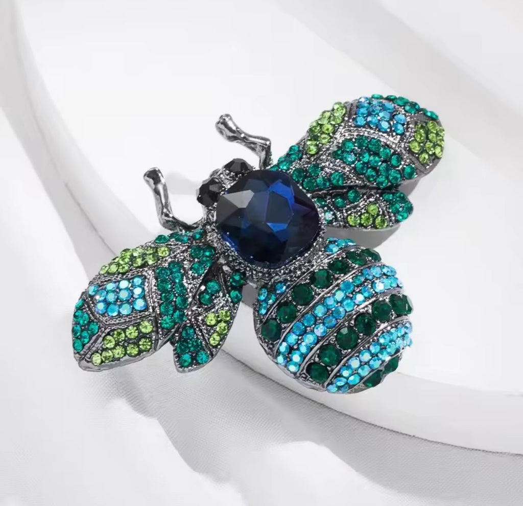 Emerald/Blue Bee Brooch