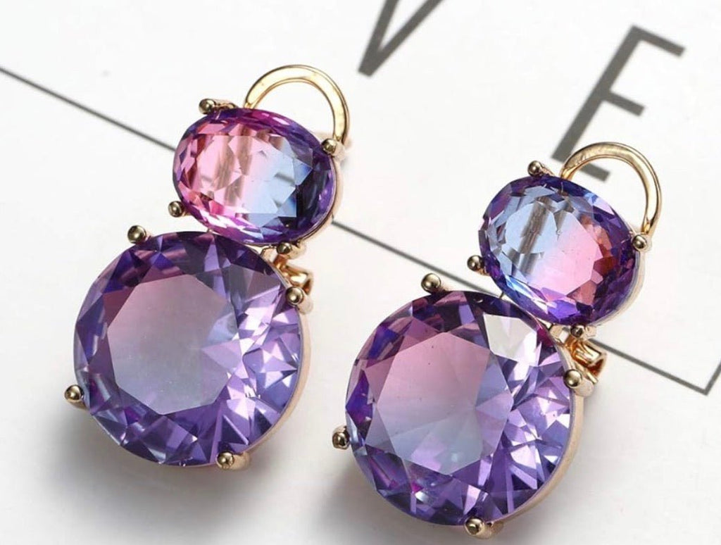 Purple Iridescent Crystal Drop Earring