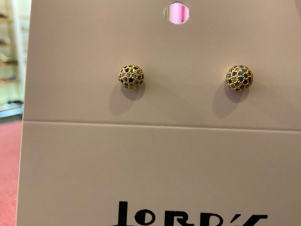 Gold tone Multi-colour Snowball Stud Earring