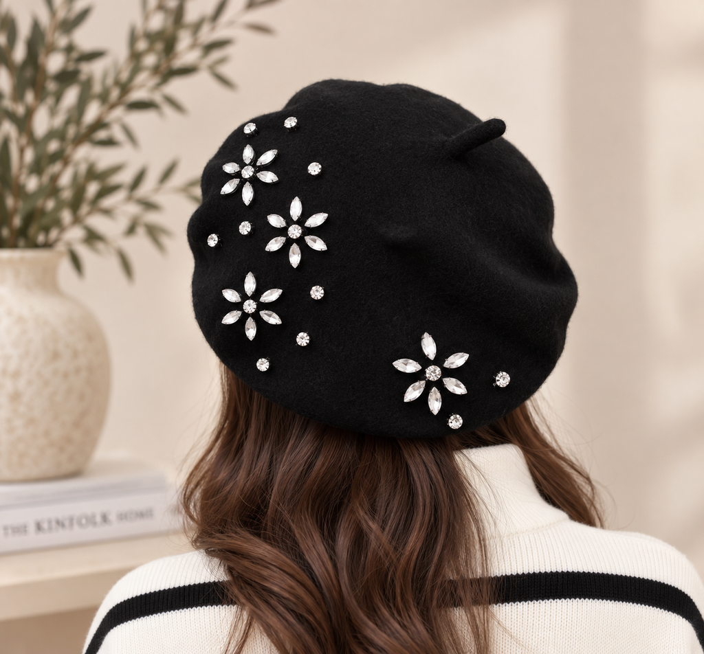 Lucia Black Crystal Beret