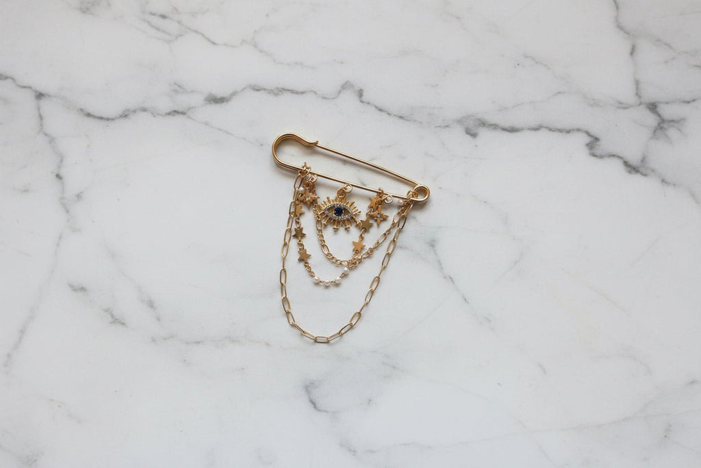 Gold Evil Eye Chain Pin