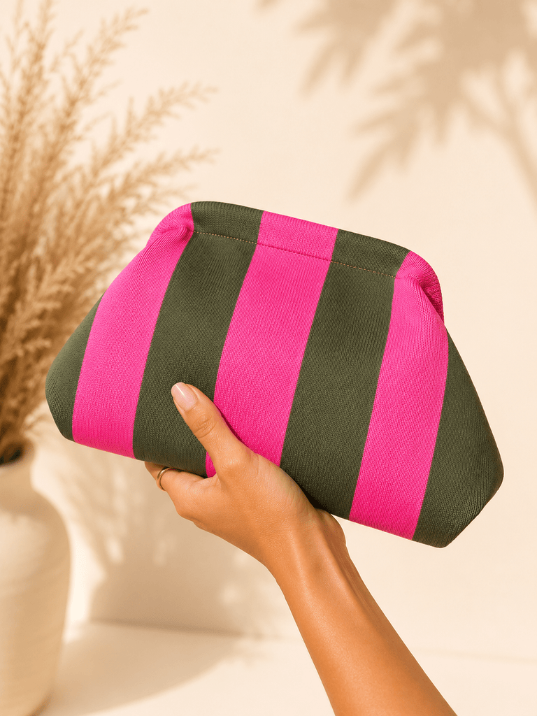 Pink/Green Knit Clutch