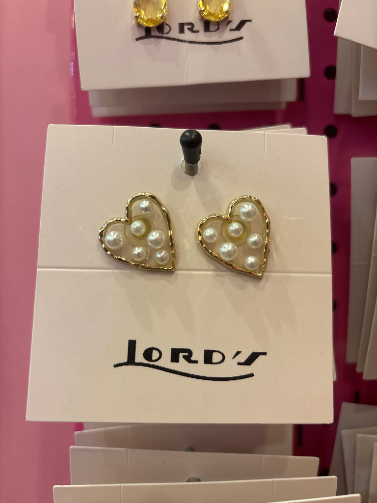 Gold Pearl Heart Earring