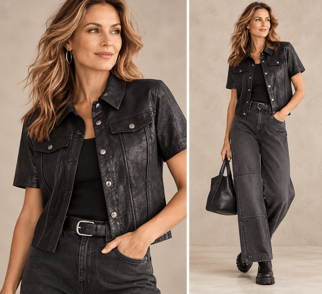 8942 Esma Button Up Black Top