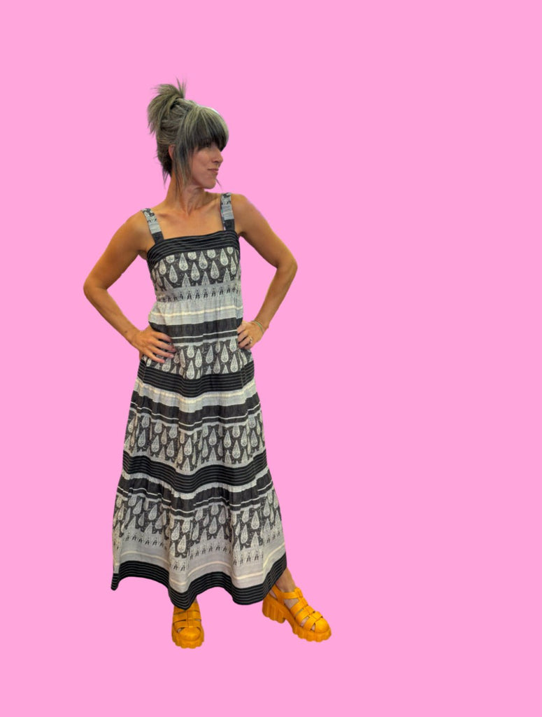 FO7433 Black Print Sun Dress in 100% cotton