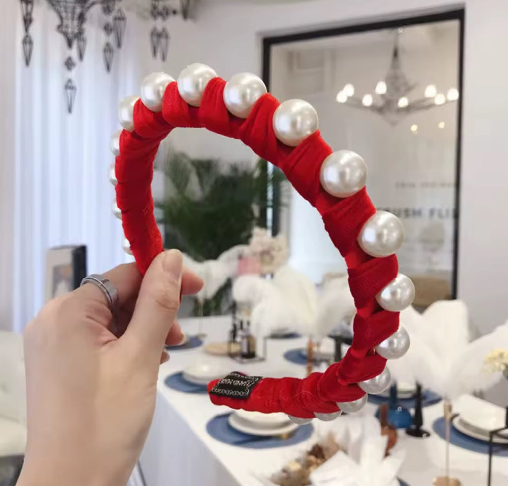 Burgundy Oversized Pearl Headband