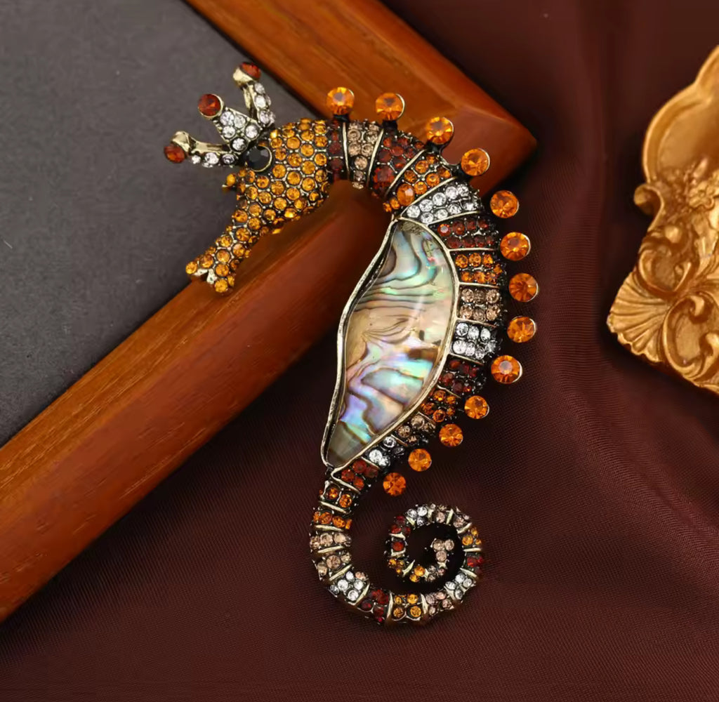 Seahorse Amber Brooch