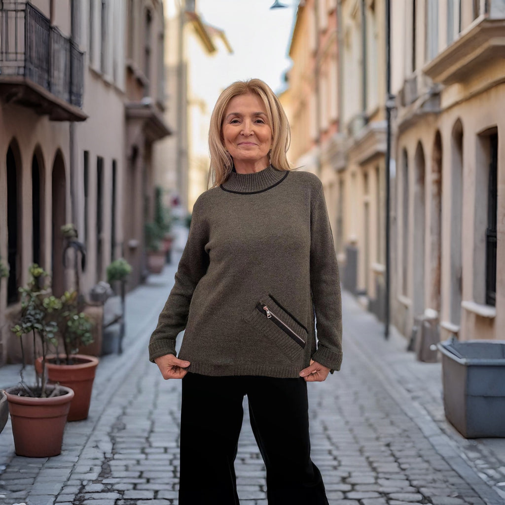 W25182 Khaki Knit sweater