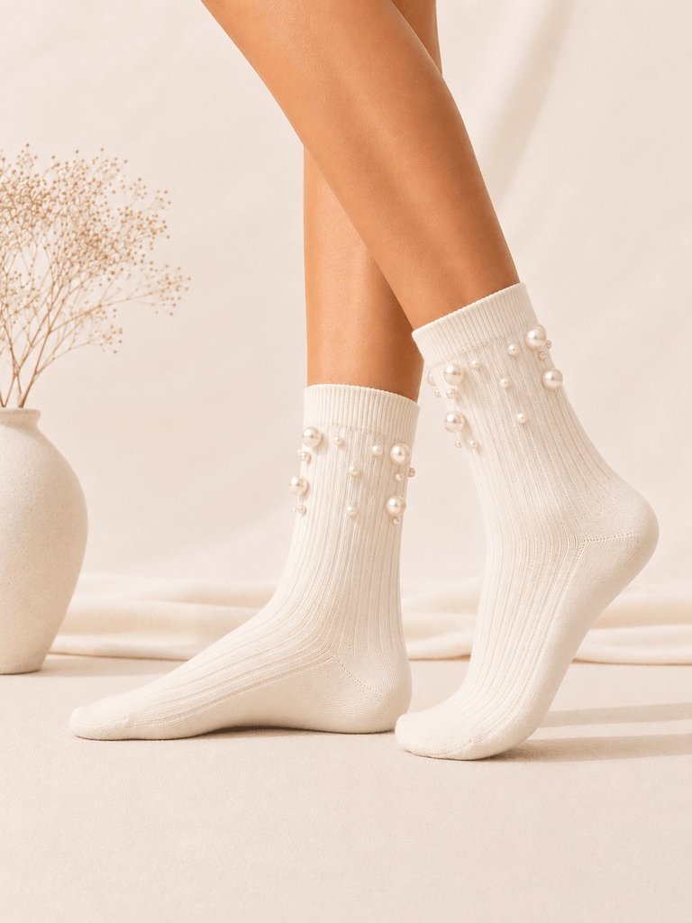 White and Pearl Ribbed Sock