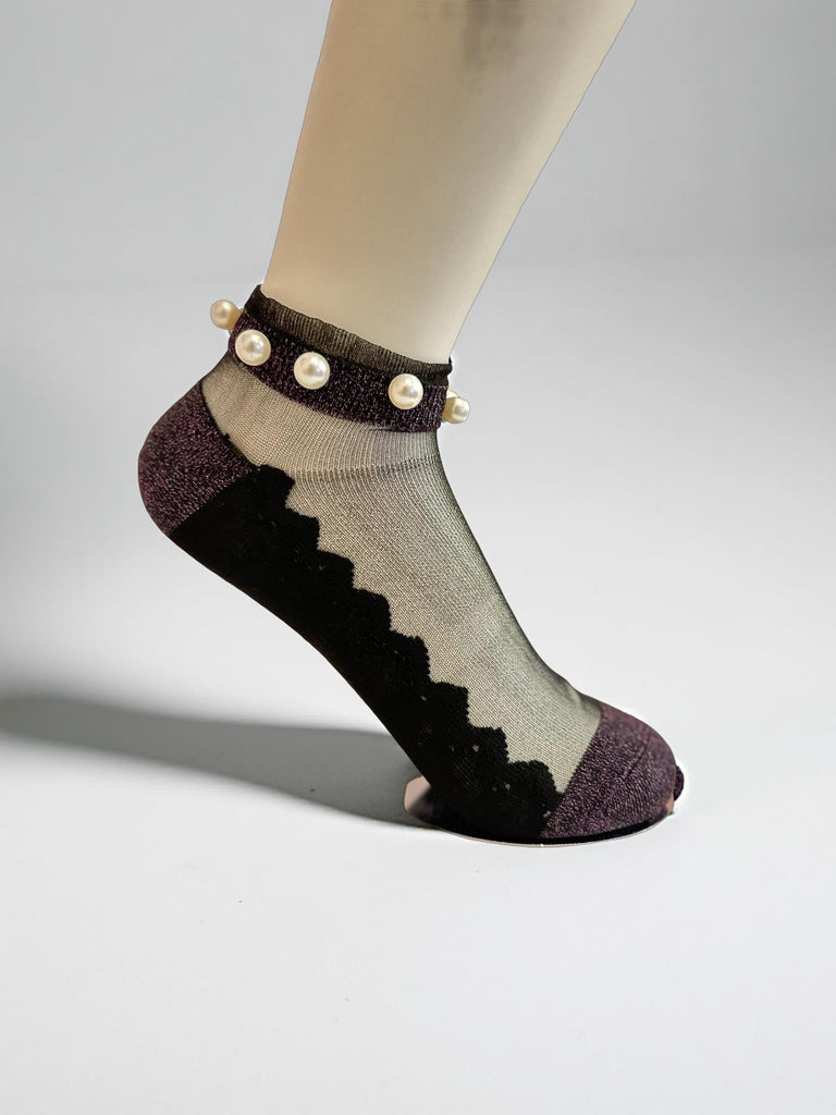Black and Purple Pearl Ankle Sock
